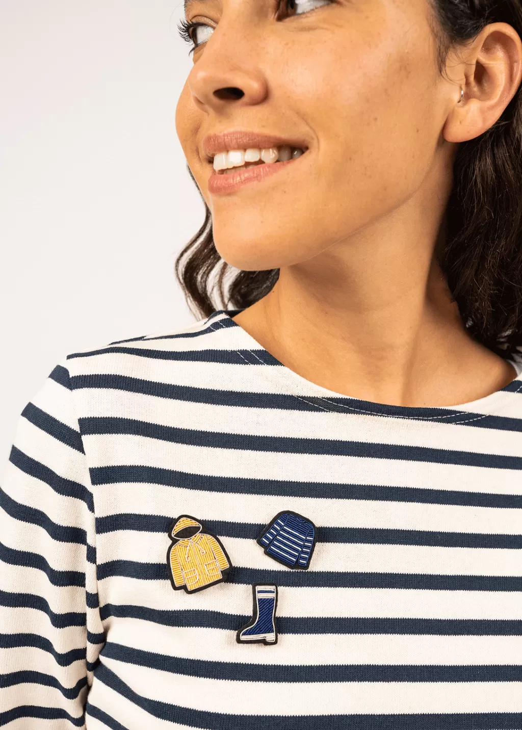 Store Saint James Sailor striped shirt embroidered brooch Bleu/blanc