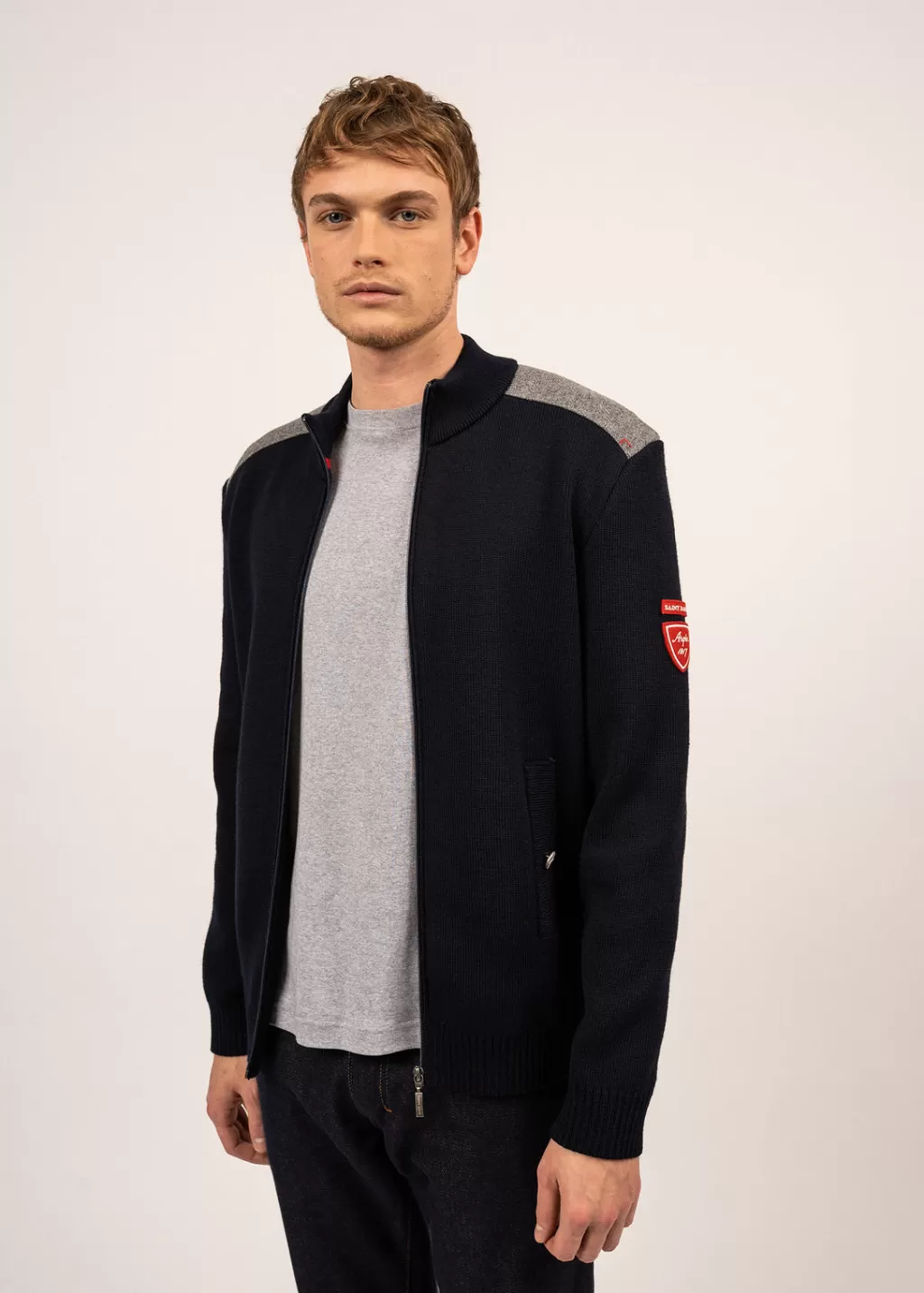 Store Saint James Serac Arpin zipped jacket in wool and wool cloth Navy