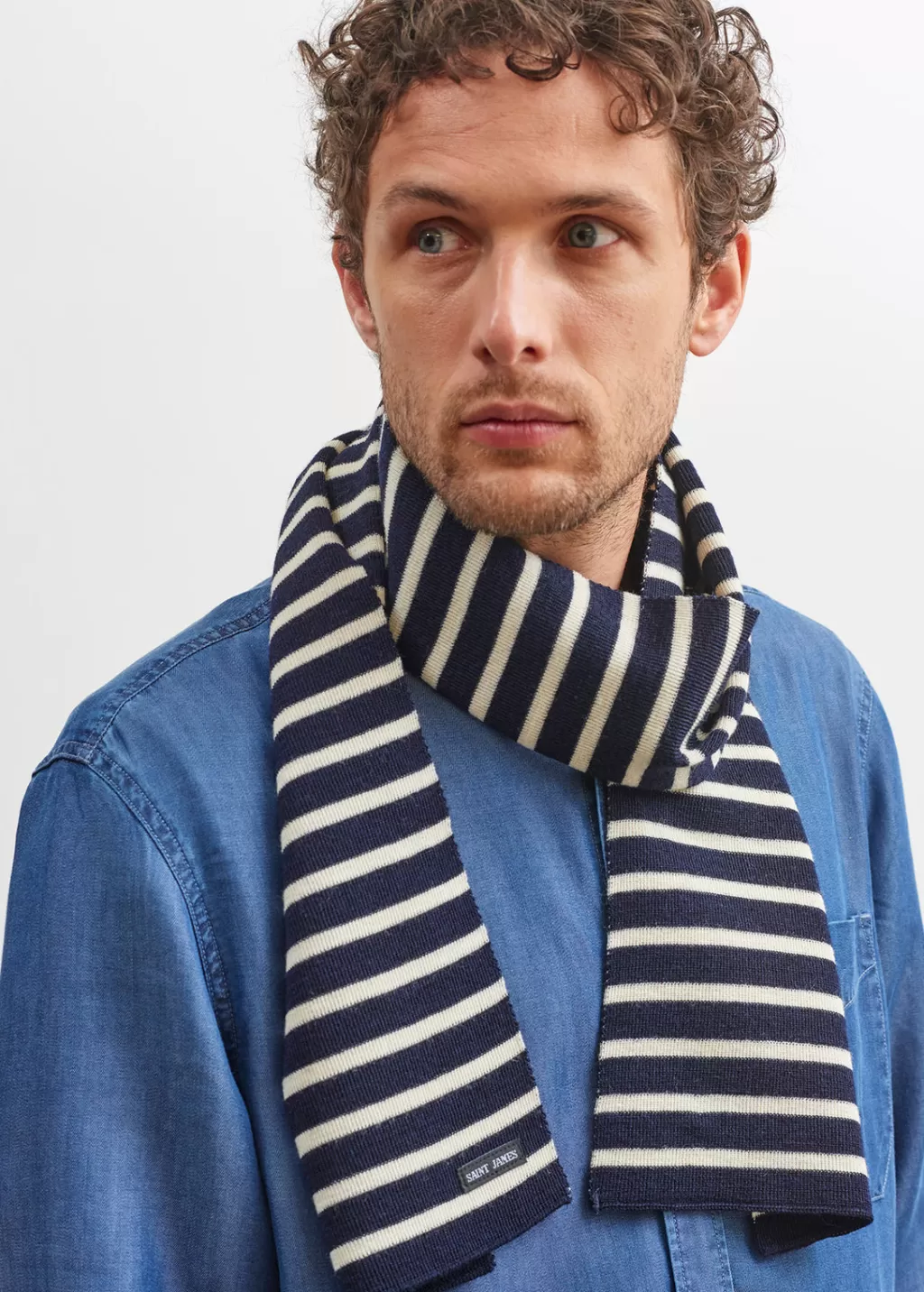 Clearance Saint James Striped scarf Marine/ecru