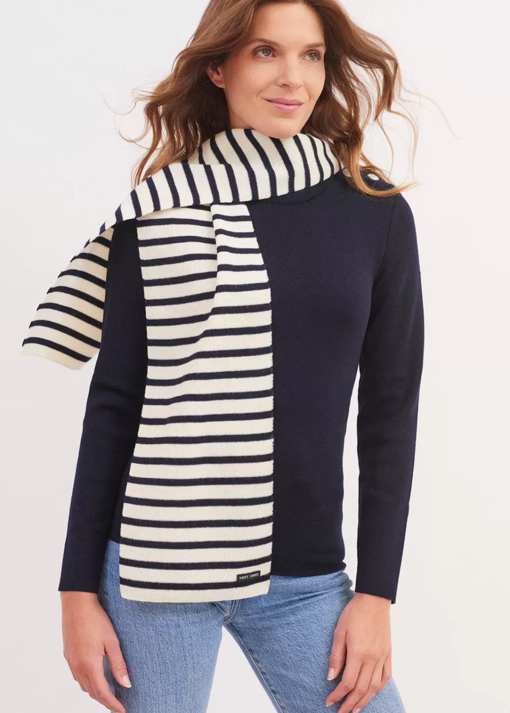 Flash Sale Saint James Striped scarf Ecru/marine