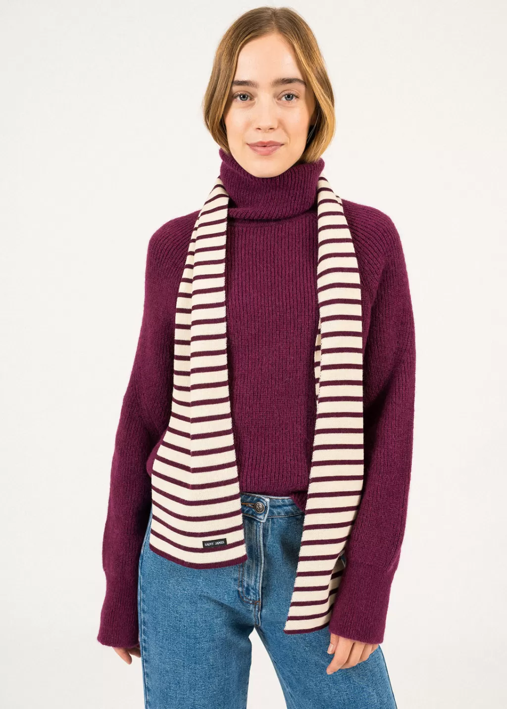 Fashion Saint James Striped scarf Ecru/prune