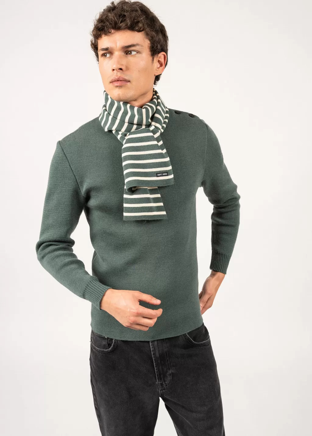 Cheap Saint James Striped scarf Vegetal/ecru