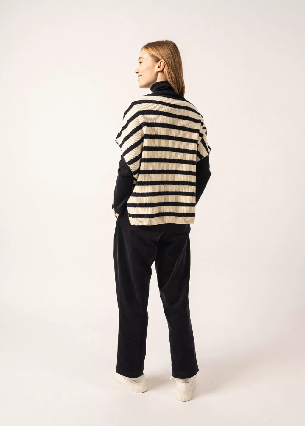 Hot Saint James Striped Wool Poncho Ecume/navy