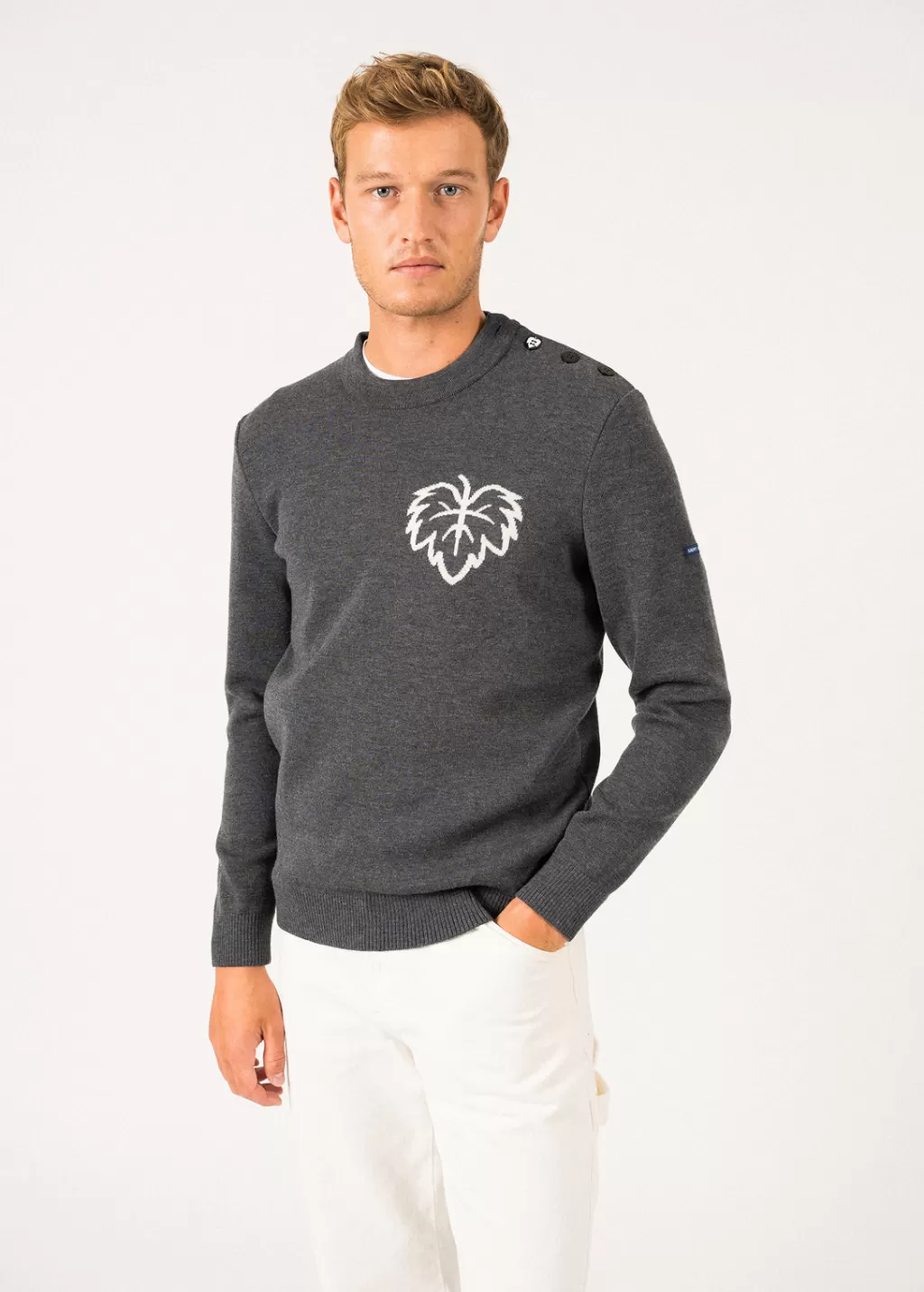 Shop Saint James Terre-Mer sailor jumper Grisfonce/blanc