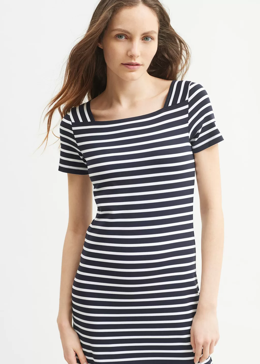 Shop Saint James Tolède anti-UV striped dress Navy/neige