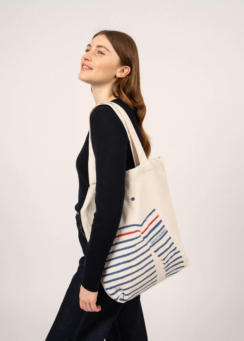 Sale Saint James Tote bag in recycled cotton Ecru/gitane