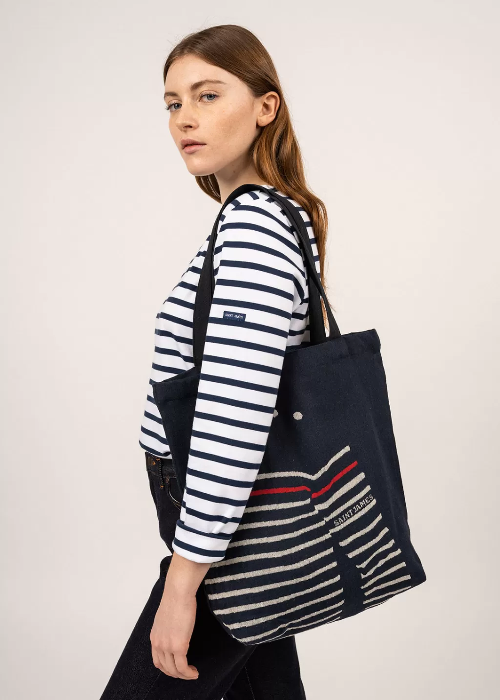 Outlet Saint James Tote bag in recycled cotton Marine/ecru