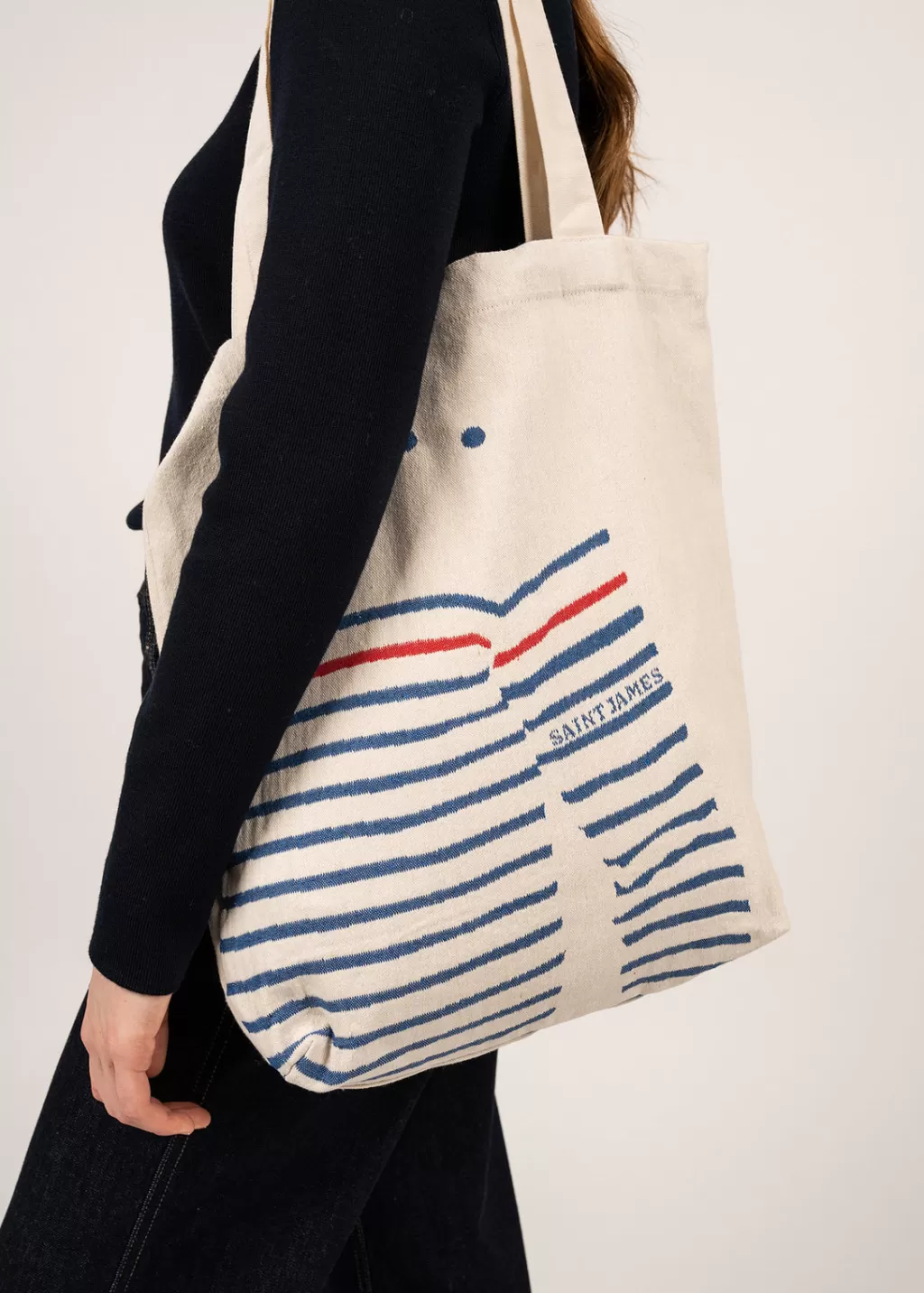 Sale Saint James Tote bag in recycled cotton Ecru/gitane