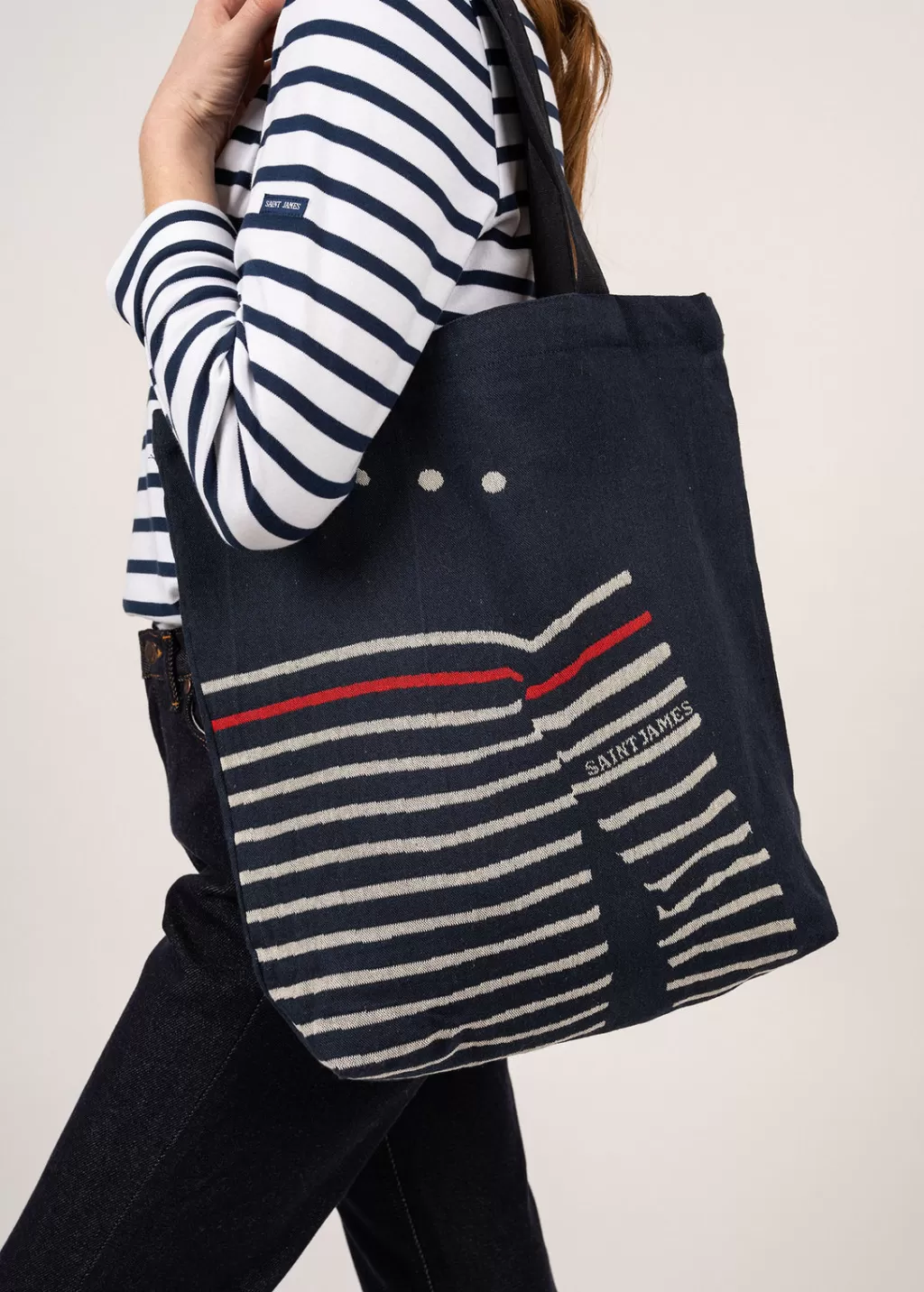 Outlet Saint James Tote bag in recycled cotton Marine/ecru