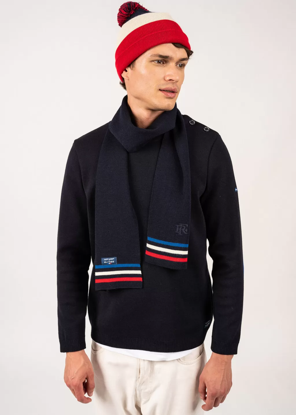 Best Sale Saint James Tricolour wool scarf Marine