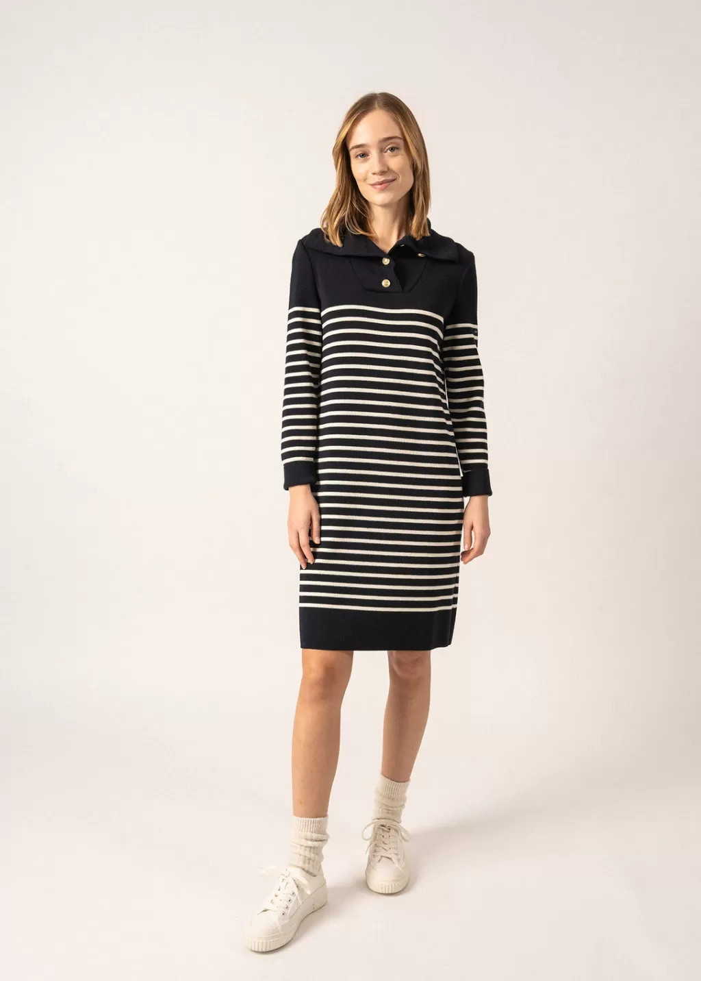 Online Saint James Vague Striped Wool Dress Navy/ecume