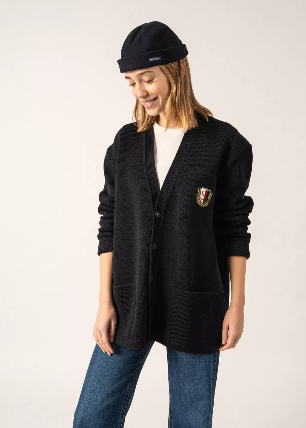 Clearance Saint James Yachting Réédit Wool Cardigan Navy